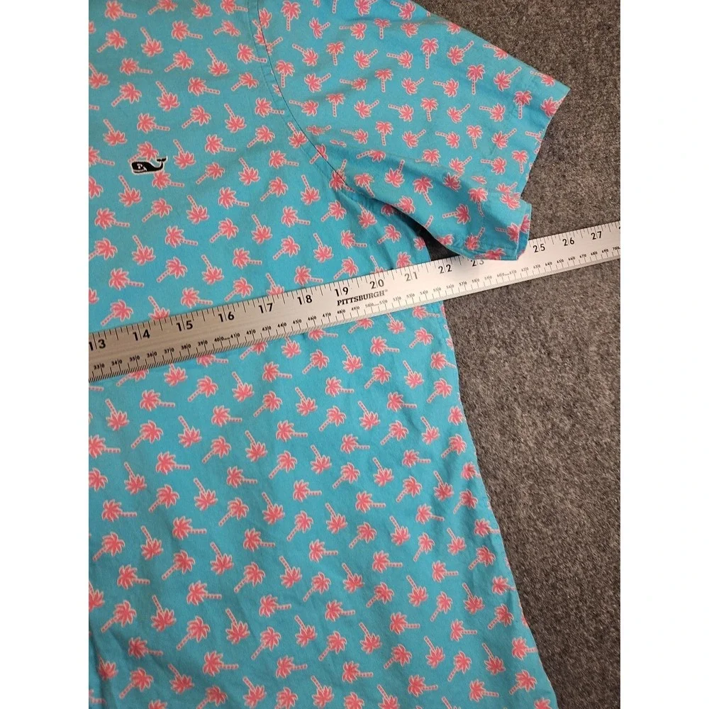 Vineyard Vines Mens L Slim Fit Whale Shirt Blue Pink PalmTrees Short Sleeve 1392 - Picture 6 of 13
